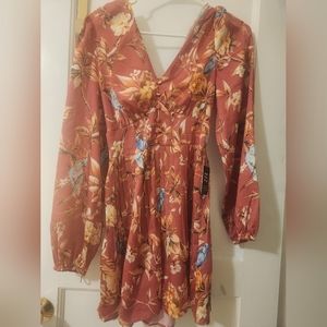 Express silk romper floral long sleeve